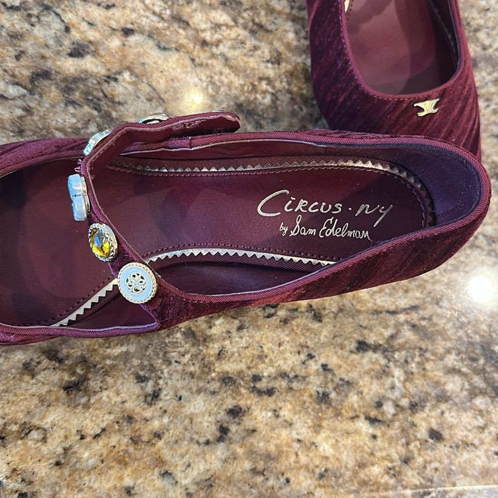 Women’s Burgundy Velvet Mary Jane Block Heel Pump - Picture 4 of 5